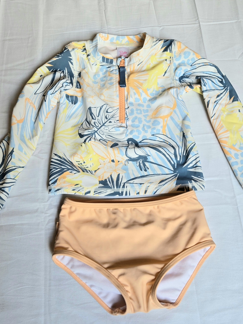 Ruffle Butts Peach & Blue Tropical Long-Sleeve Rashguard Set